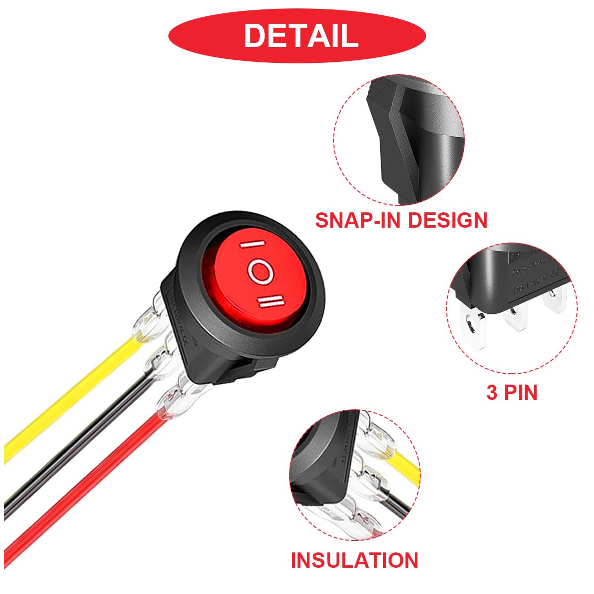 Amazon.co.jp: MKBKLLJY 10個入り 2方向ラウンドロッカースイッチ 12V